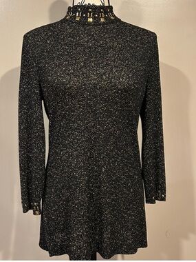 Ming Wang Black Metallic Sparkle Long Sleeve Tunic